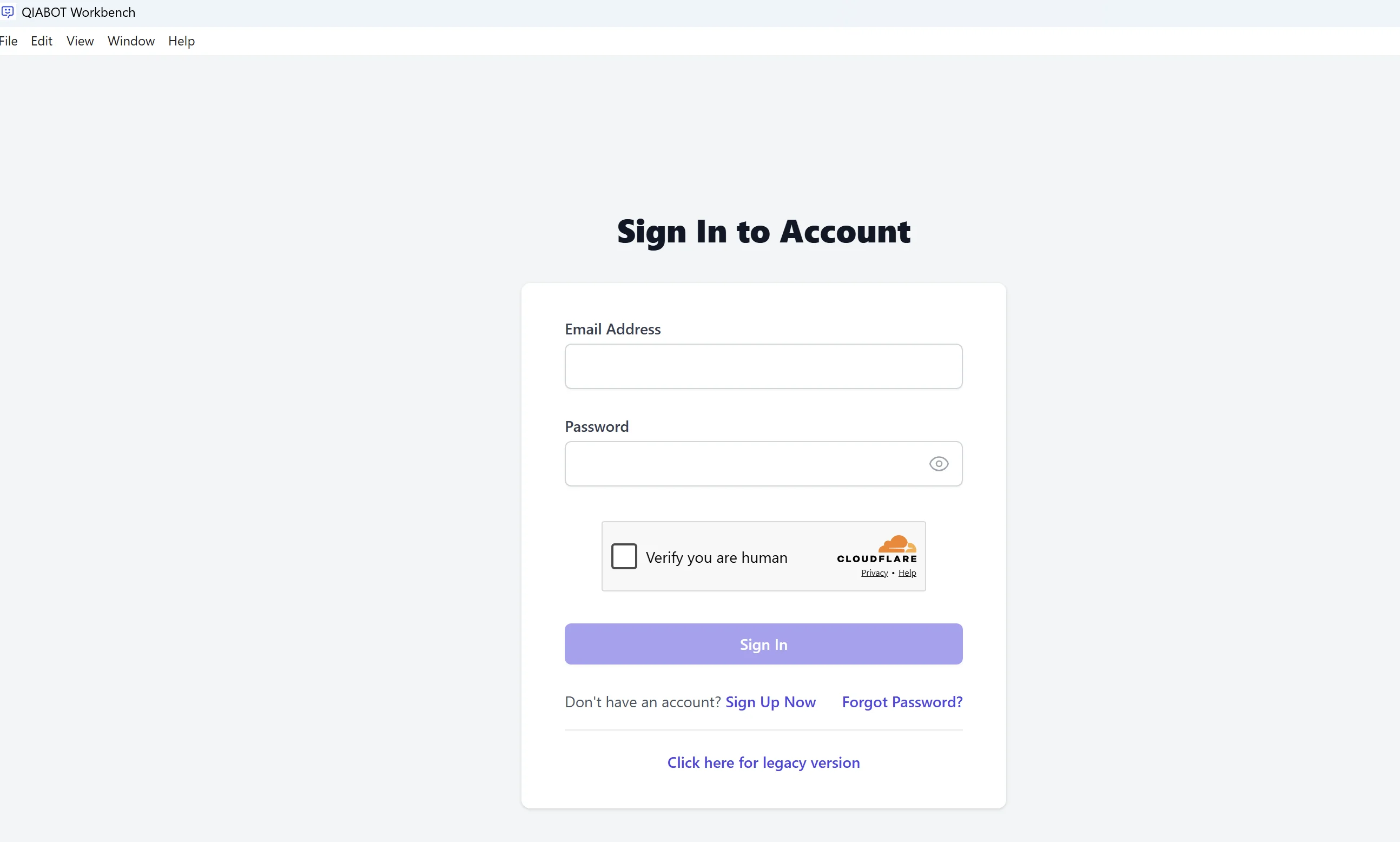 qiabot client login screen